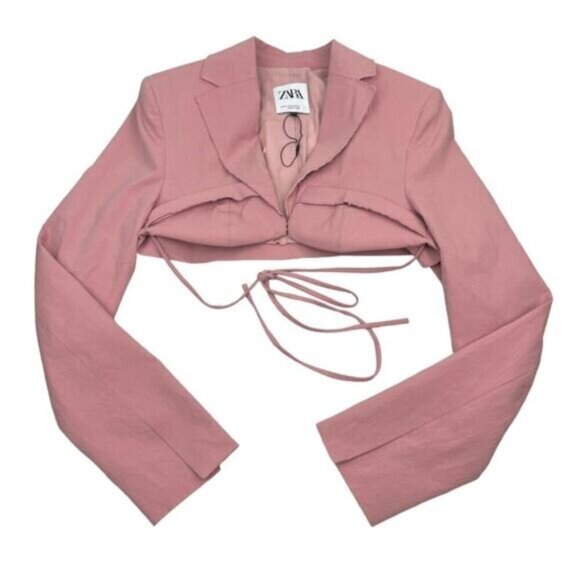 Zara Pink Stitch Detail Cropped Blazer Medium - Picture 7 of 9